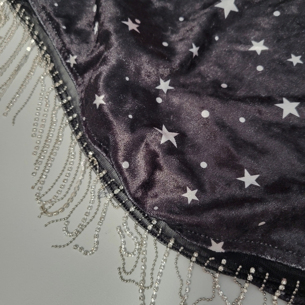 Shein Black Velvet Star Print Embellished Crop Top - Picture 4 of 7